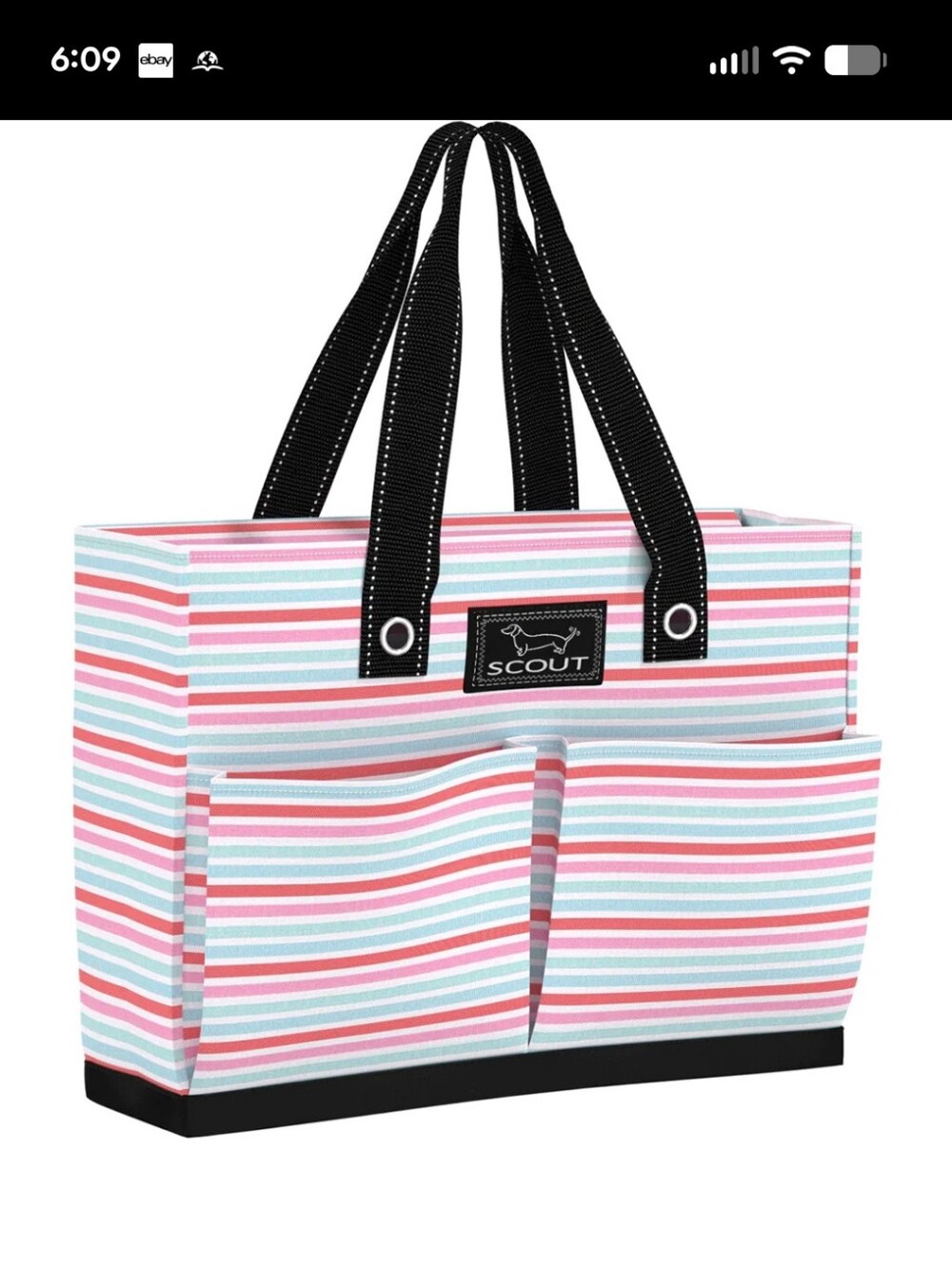NWoT Scout Uptown Pocket Tote Bag Popcycle Pink Aqua Stripe Waterproof